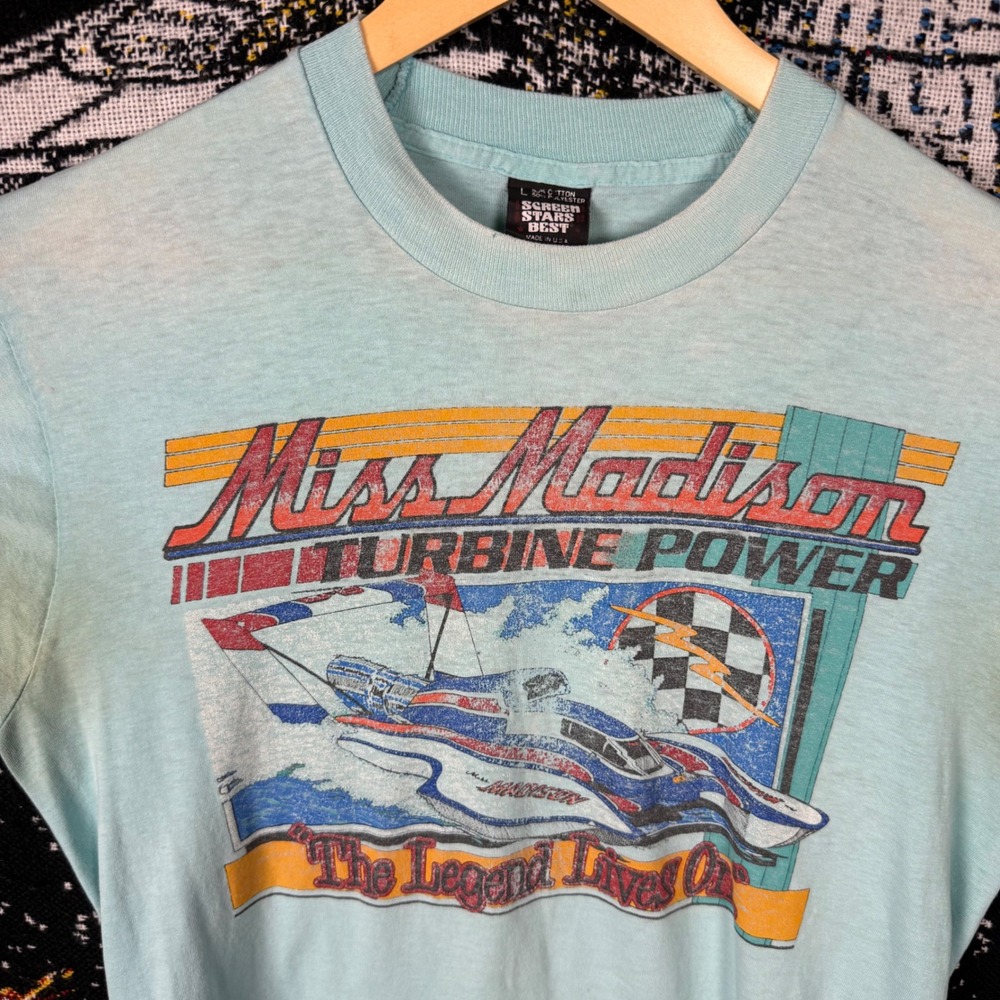 Vintage 80s Miss Madison Turbine Power Hydroplane T-Shirt Screen Stars Best L